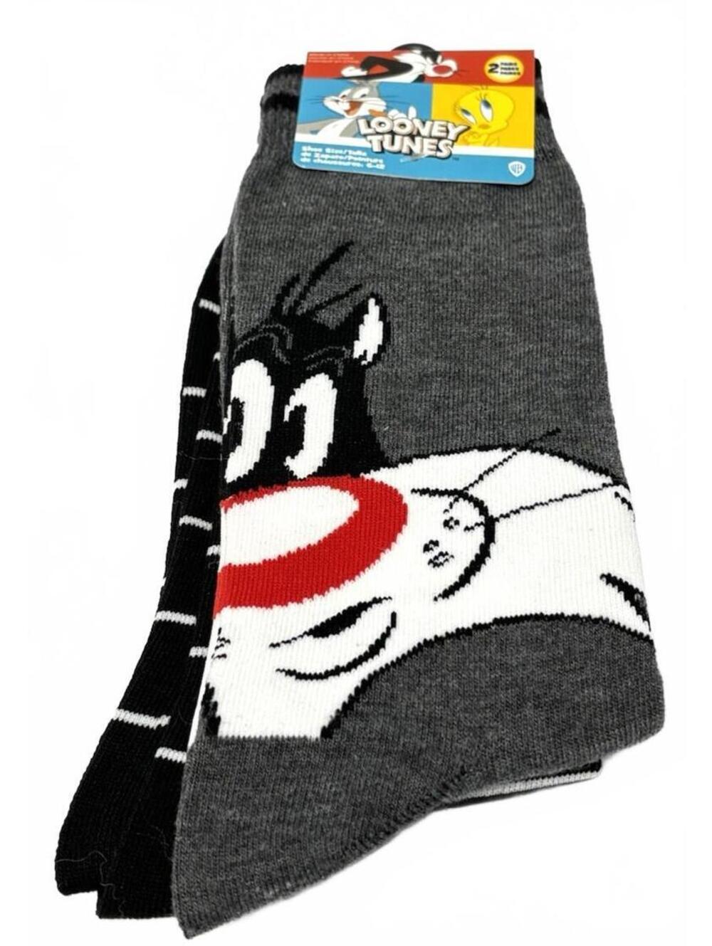 Looney Tunes Crew Socks Pack Sylvester Wile E Coyote Men Size M/L -New 2 Pairs